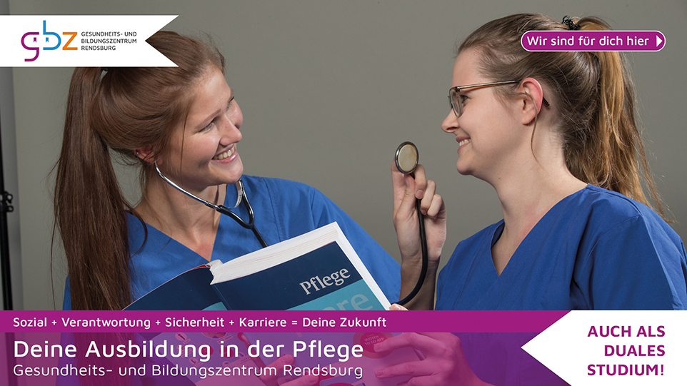 Werbebanner zum Thema Ausbildung in der Pflege der Gesundheits- und Bildungszentrum Rendsburg der Schön Klinik Rendsburg-Eckernförde Rendsburg