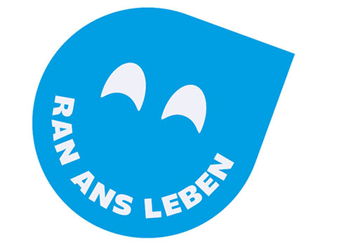 Smiley mit Slogan: RAN ANS LEBEN