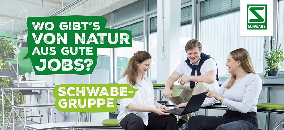 Fröhliche Personengruppe im Hintergrund, im Vordergrund der Slogan "WO GIBT'S VON NATUR AUS GUTE JOBS?"