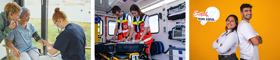 Mitarbeitende des Deutschen Roten Kreuzes in der Pflege, im Rettungsdienst und im Freiwilligendienst